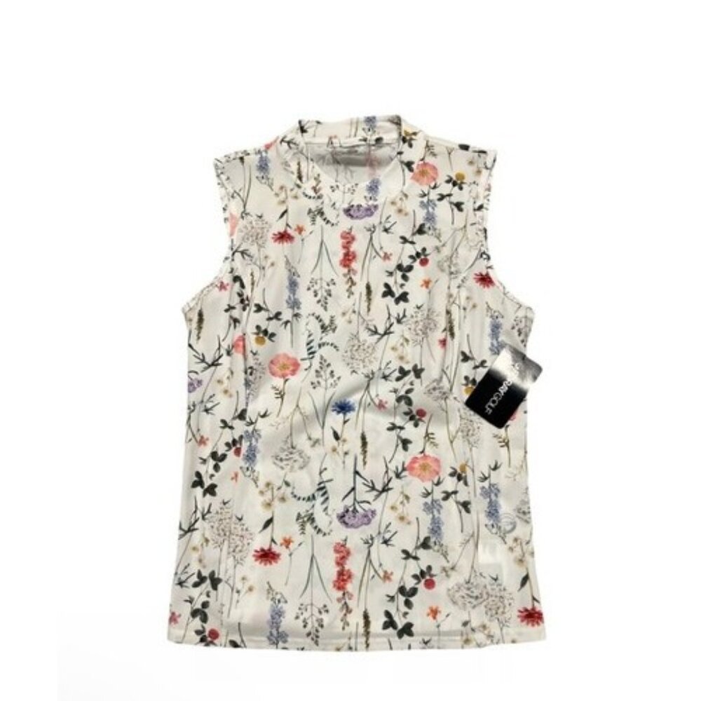 Foray Golf Women’s Mock Neck Sleeveless Top White Floral Size Medium Preppy
